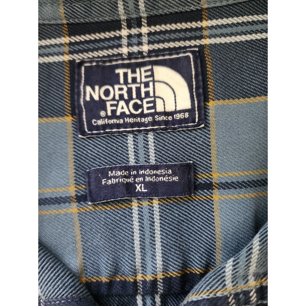 The North Face Flannel Shirt Mens XL‎ Blue Plaid Button Up Cotton Long